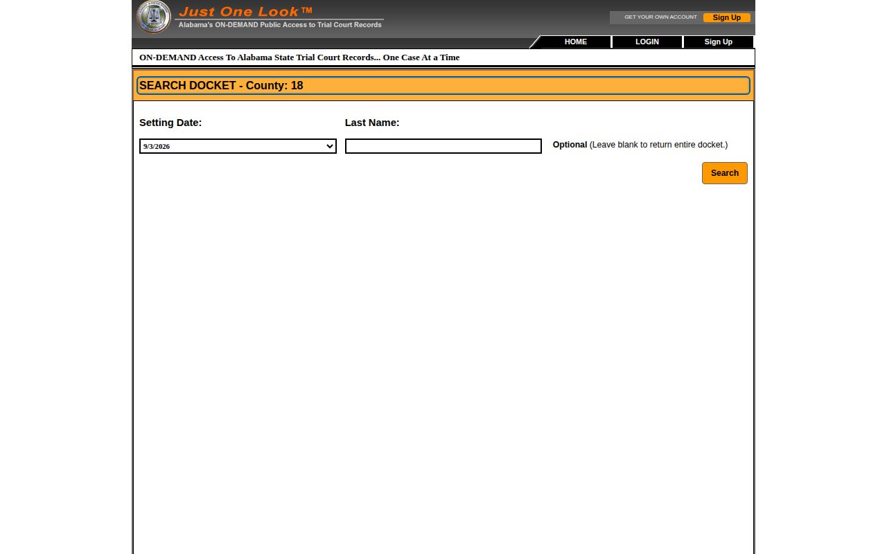 Alabama public court portal capture set to the Cleburne County location