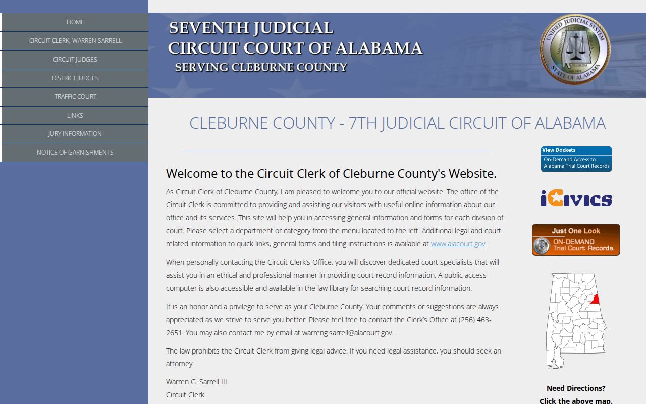Cleburne County Alabama court and circuit clerk website capture